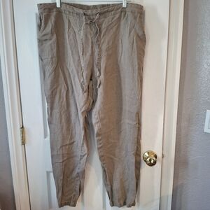 IXIMO Womens XXL Beige 100% Linen Pants Joggers Elastic Waist Beach Boho Coastal